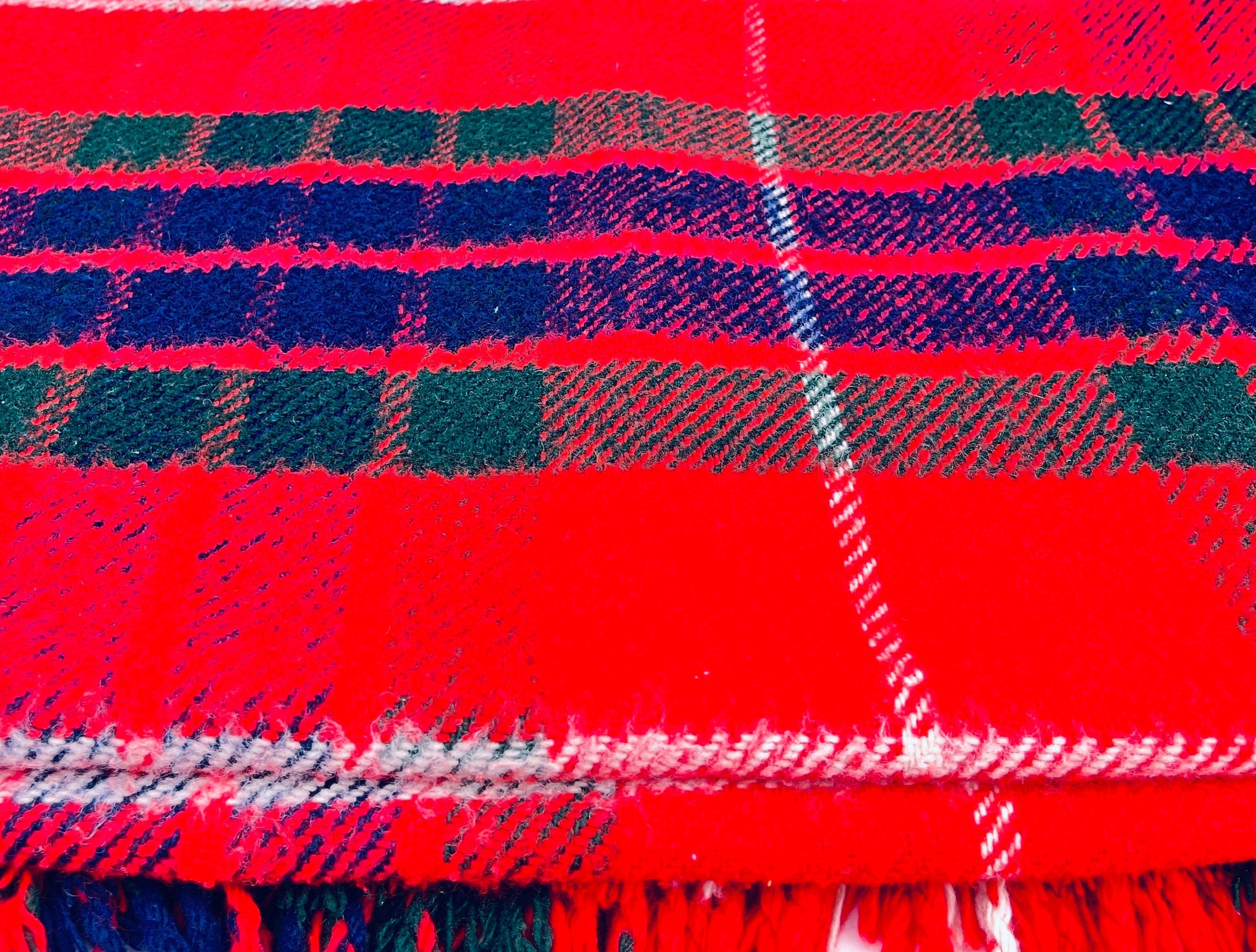 Product image for 'vintage kingston travel fringe rug blanket red blue plaid pattern wool acrylic blend made in the british isles' (view d6ad6c)