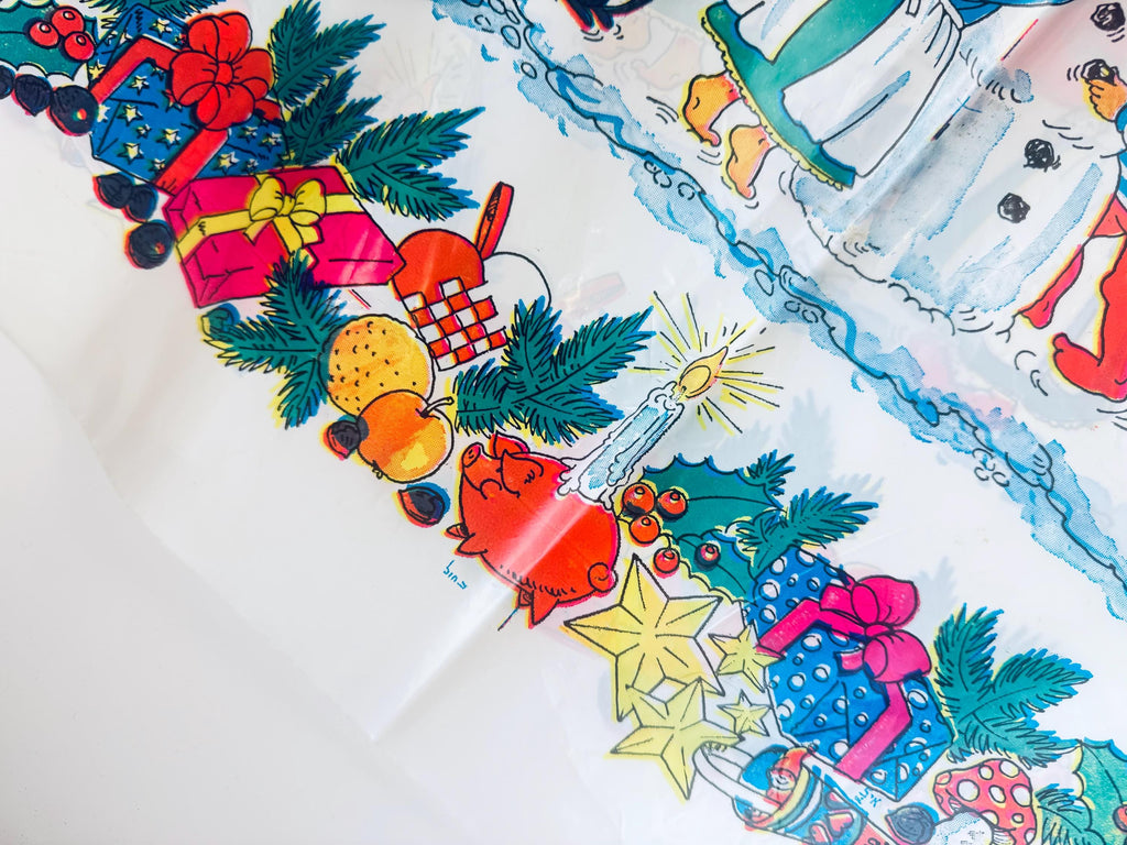 Product image for 'vintage whimsical winter wonderland plastic table cloth nordic folklore christmas kids table' (view f3d417)