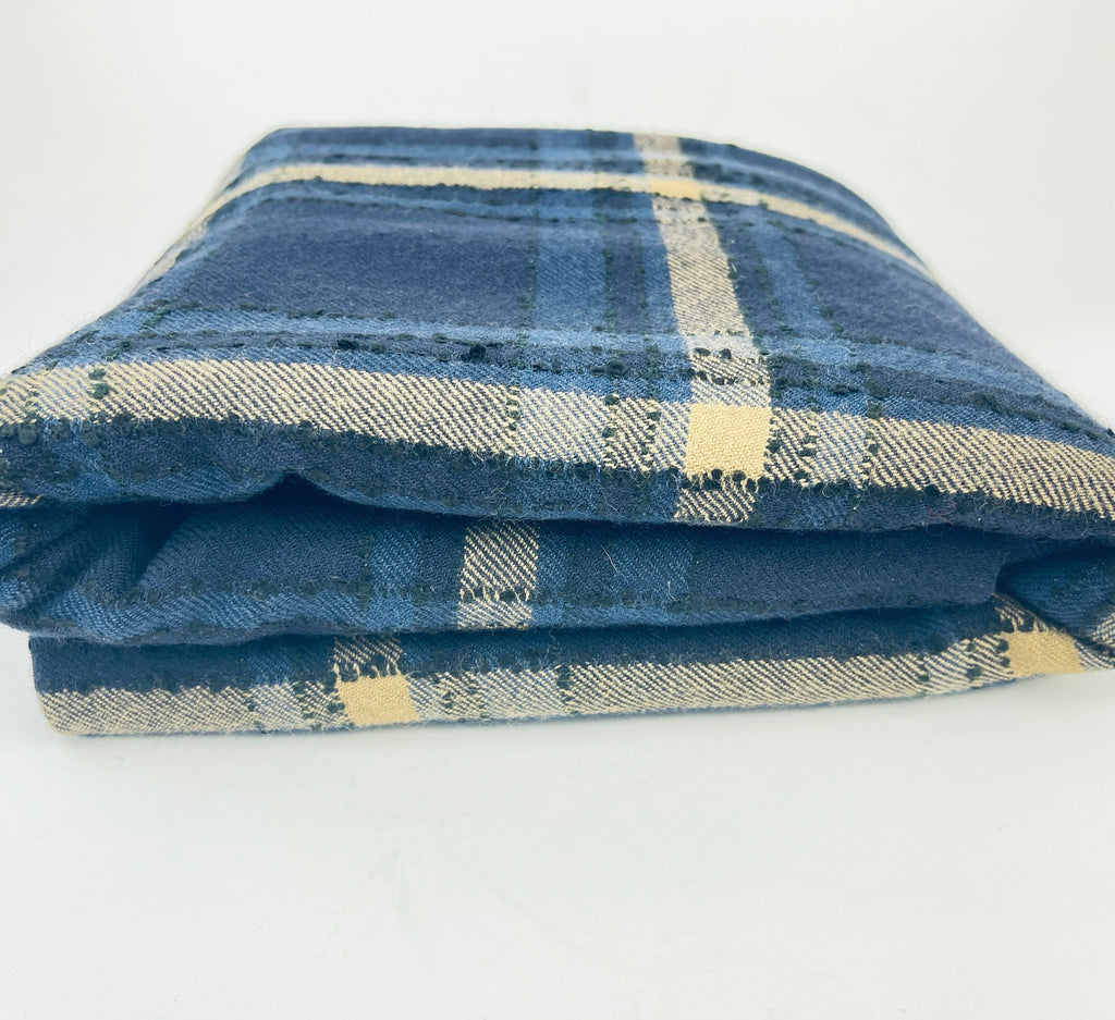 Product image for 'vintage blue beige plaid wool fabric 56 x 66 textured knot lines' (view 427527)