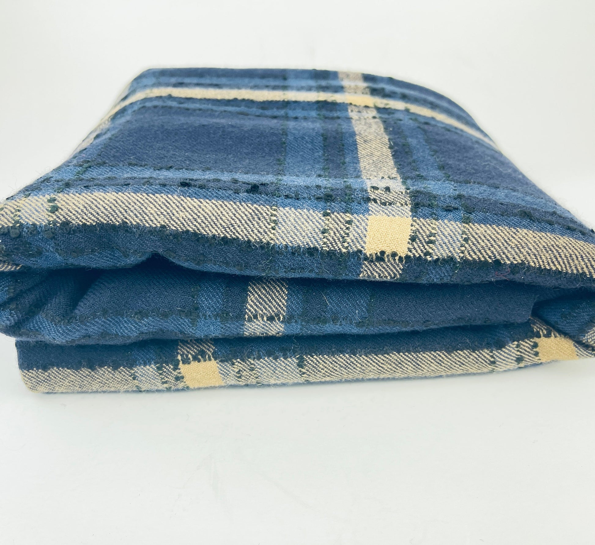 Product image for 'vintage blue beige plaid wool fabric 56 x 66 textured knot lines' (view 427527)