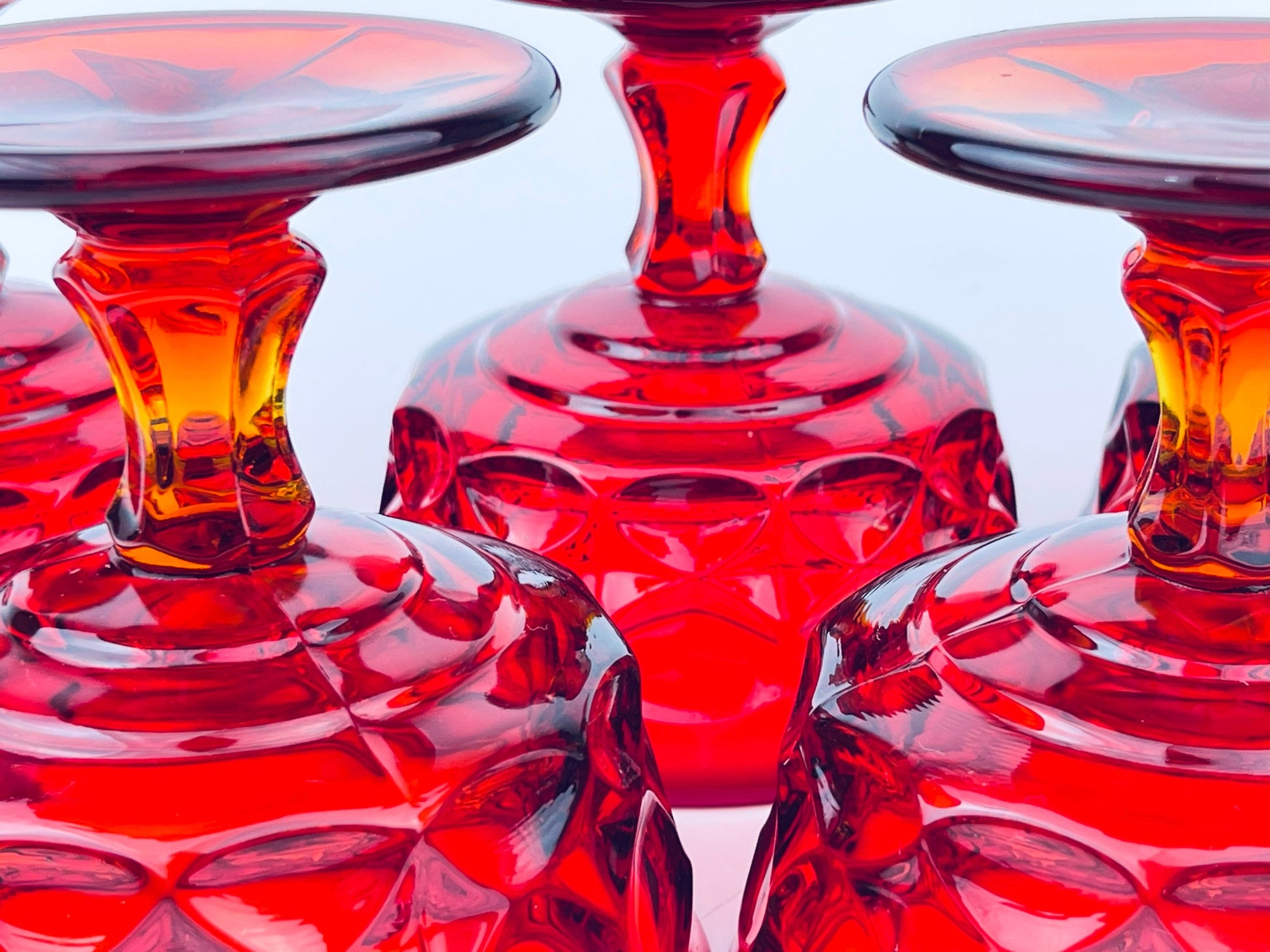 Product image for 'vintage ruby red heavy pressed glass dessert champagne glassware set of five 5 perspective by noritake made in japan' (view 6b7a7d)