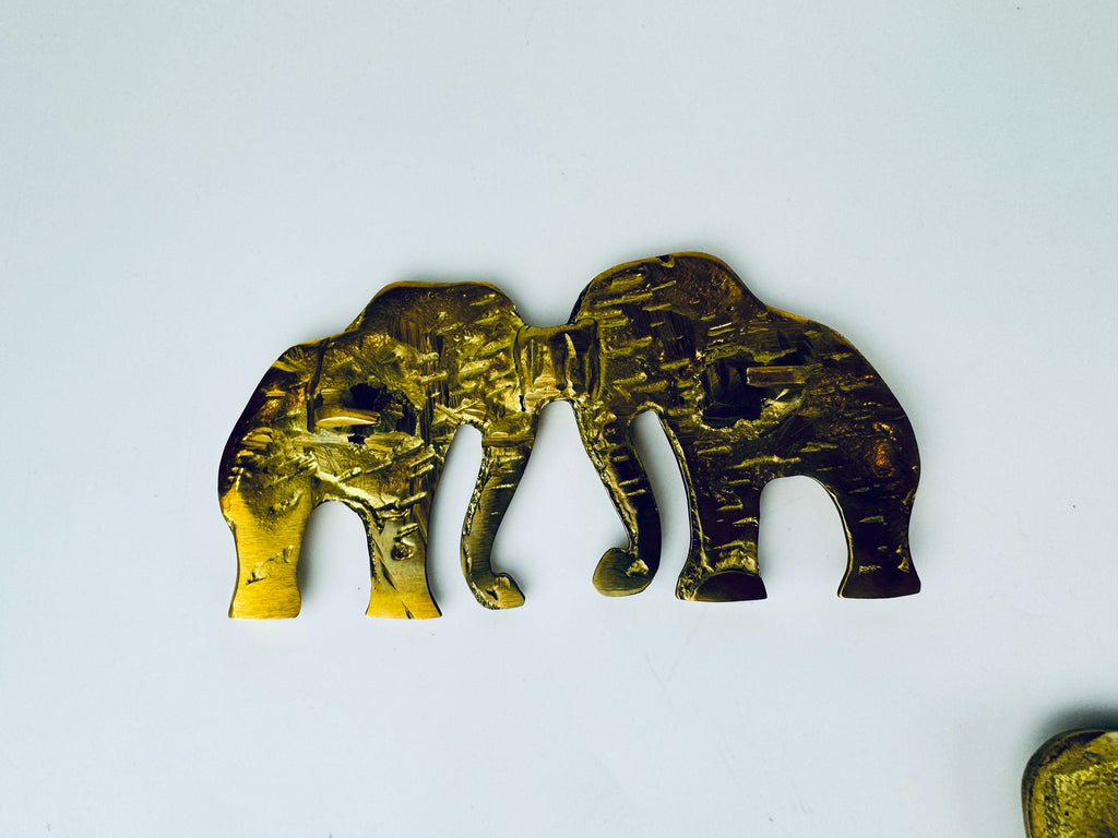 Product image for 'vintage hand made solid brass double lion elephant belt buckle attractive aged metal patina sold separately' (view 4e4995)