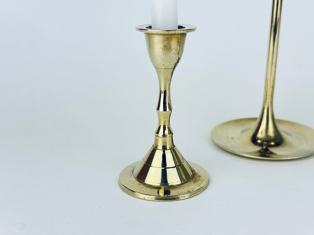 Product image for 'vintage tabletop brass small mini spell prayer candle stick holders mixed lot of three 3 attractive aged metal patina' (view 715428)