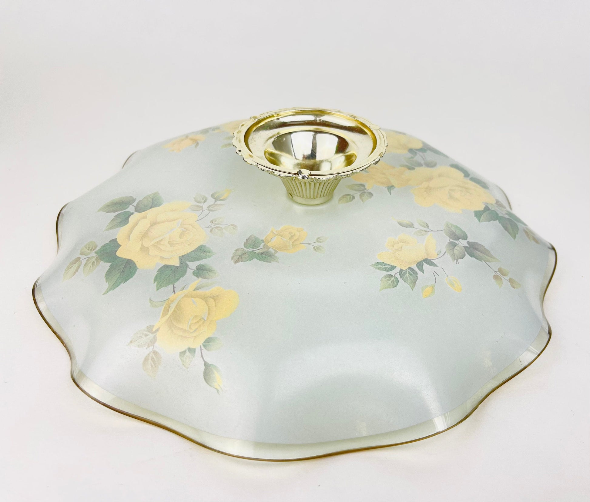 Product image for 'vintage ruffled glass yellow rose floral pedestal bowl james clarke sons england stoke on trent' (view 3ac765)