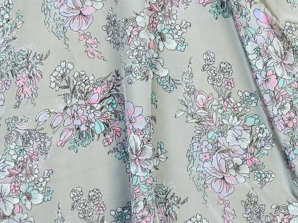 Product image for 'vintage floral fabric material soft pastel blooms on taupe 46 x 64' (view f0f891)