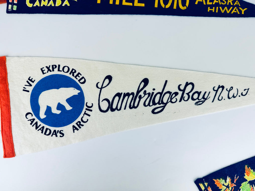 Product image for 'vintage canadian souvenir large tapered pennant wall hangings sold separately calgary alberta mile 1016 alaska highway cambridge bay' (view 4c3f81)