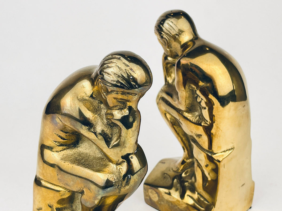 Product image for 'vintage solid brass thinker man bookends attractive aged metal patina gold decor' (view 2a55ad)