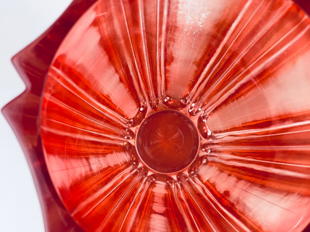 Product image for 'vintage cranberry red heavy glass vase ridged line exterior' (view 81a3db)