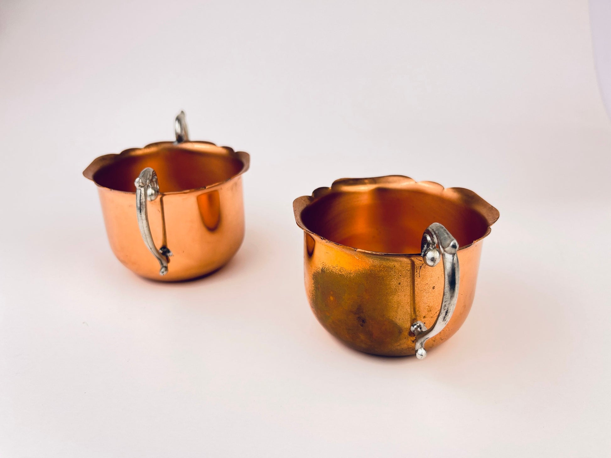 Product image for 'vintage copper cream sugar bowl set made by venetian copper silver handles' (view 9ecc38)