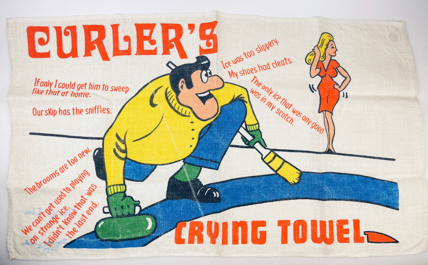 Product image for 'vintage 1970s curlers crying tea towel textilimpex poland humorous curling gift' (view 324055)