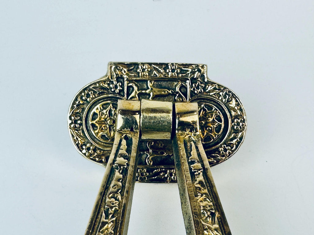 Product image for 'antique english neoclassical brass door knocker classical lyre design with floral and central figure' (view 87dda1)