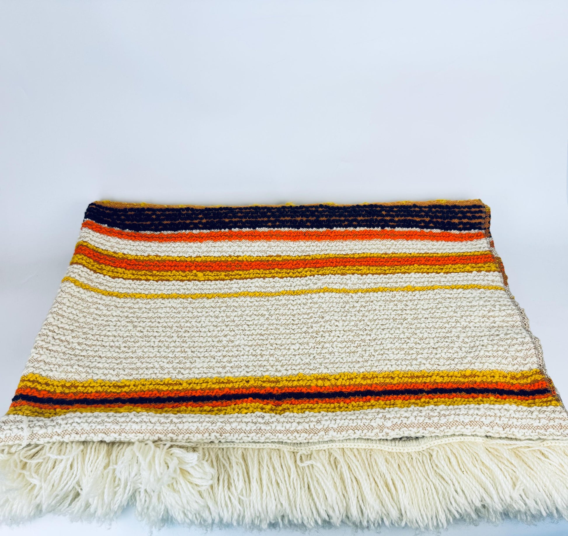 Product image for 'vintage 1970s acrylic rug 50 x72 sculpted loop pile with fringe retro geometric floor rug' (view c0d356)