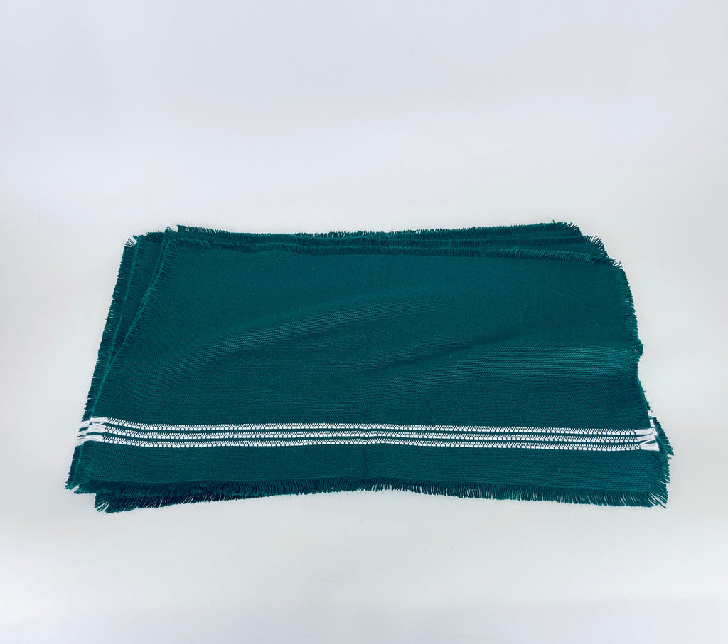 Product image for 'vintage forest green rectangular fringe white stripped woven place mats set of six 6' (view 8ccfcf)