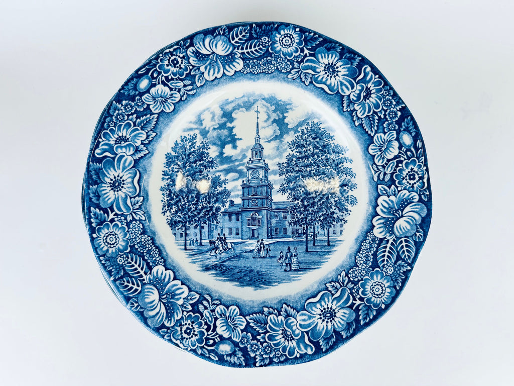 Product image for 'vintage liberty blue staffordshire ironstone 9 75 replacement plates independence hall pattern made in england sold individually' (view 95e4b8)