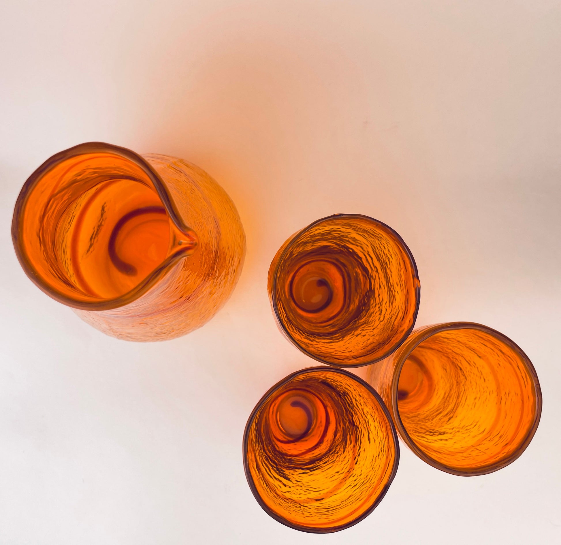Product image for 'vintage hand blown orange swirl glassware set decanter cups' (view e7b0d4)