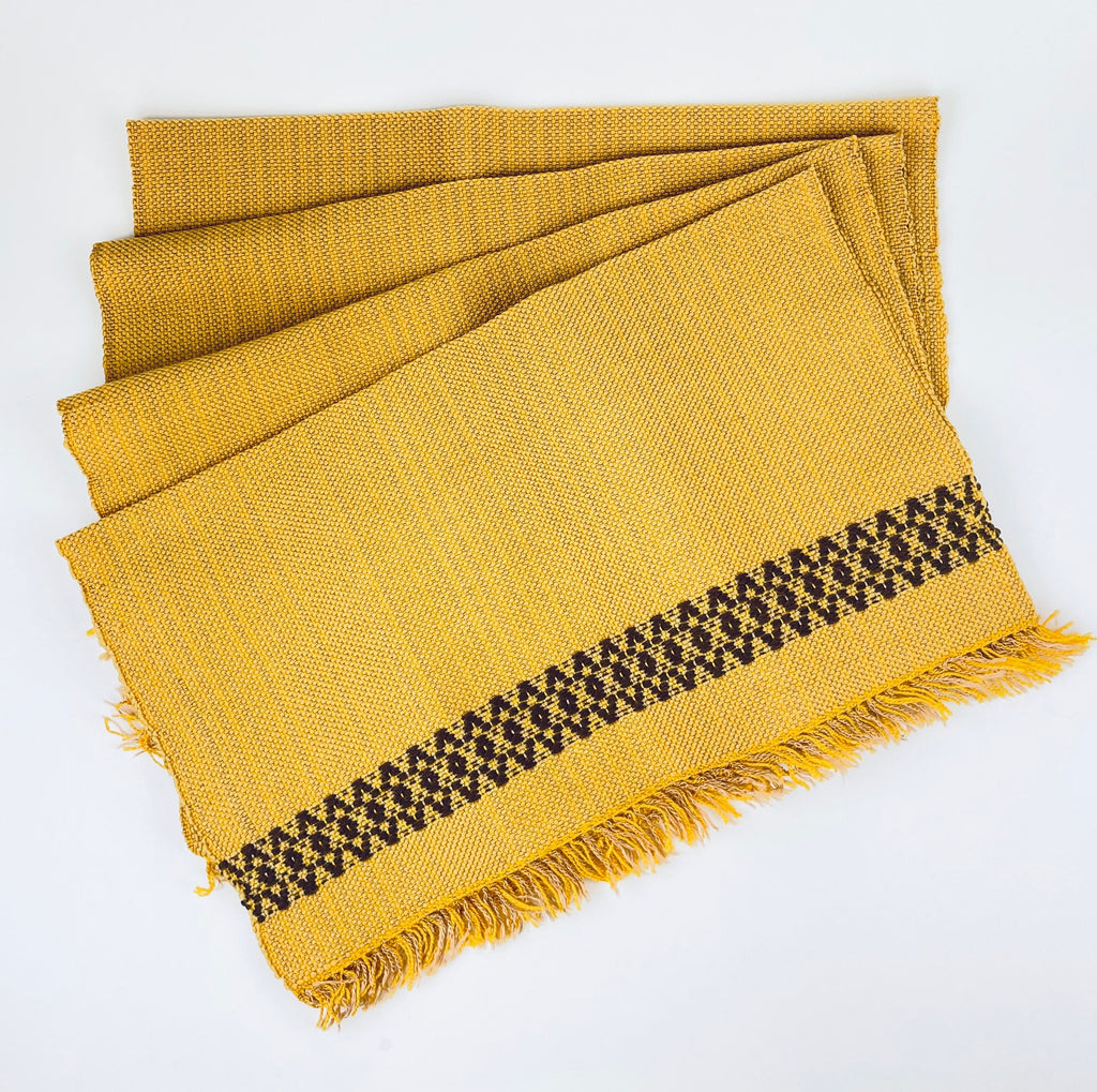 Product image for 'vintage rectangular fringe place mat table linen mustard yellow brown set of four 4' (view e7d412)