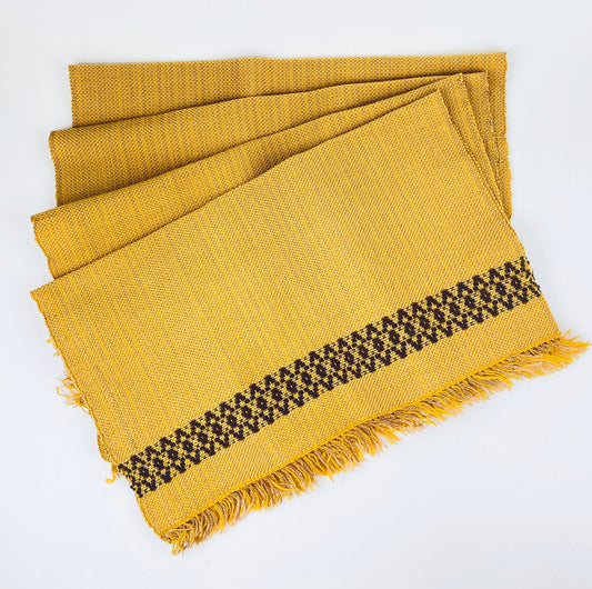 Product image for 'vintage rectangular fringe place mat table linen mustard yellow brown set of four 4' (view e7d412)