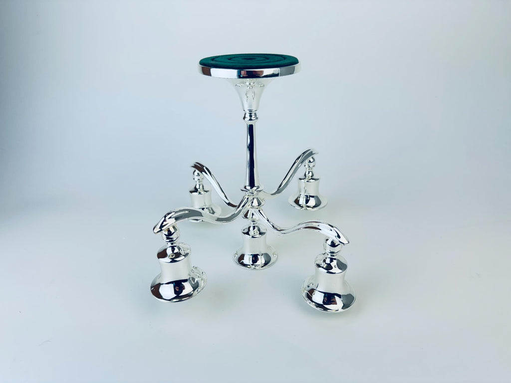 Product image for 'vintage ornate silver plated candelabra candlestick holder green felt bottom made in england' (view aeb968)