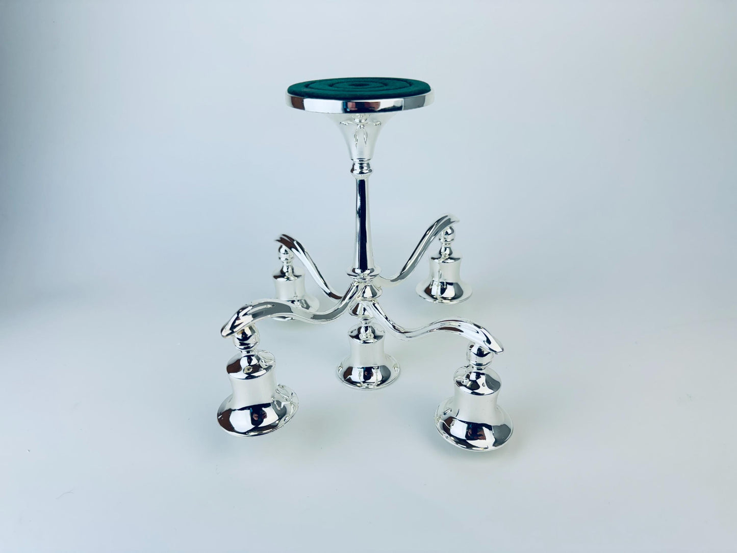 Product image for 'vintage ornate silver plated candelabra candlestick holder green felt bottom made in england' (view aeb968)