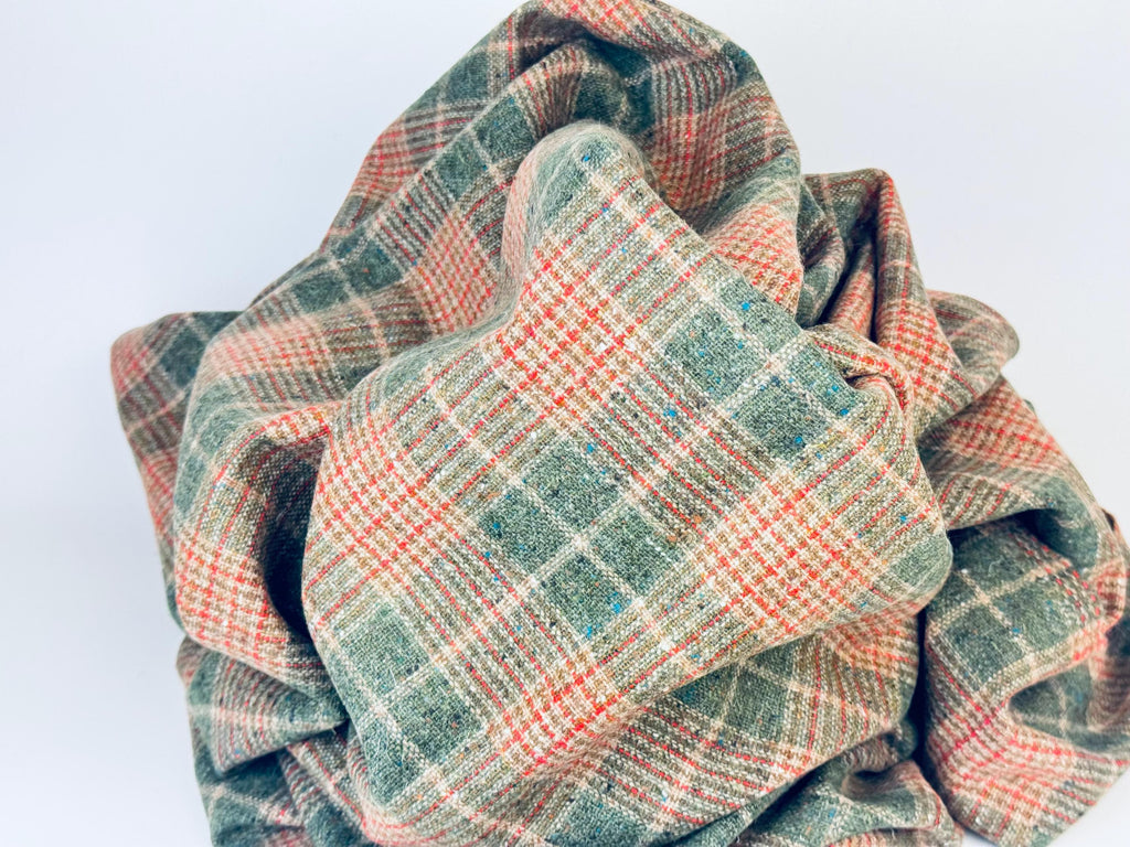 Product image for 'vintage green beige red plaid wool fabric material 57 x 60' (view d2a828)