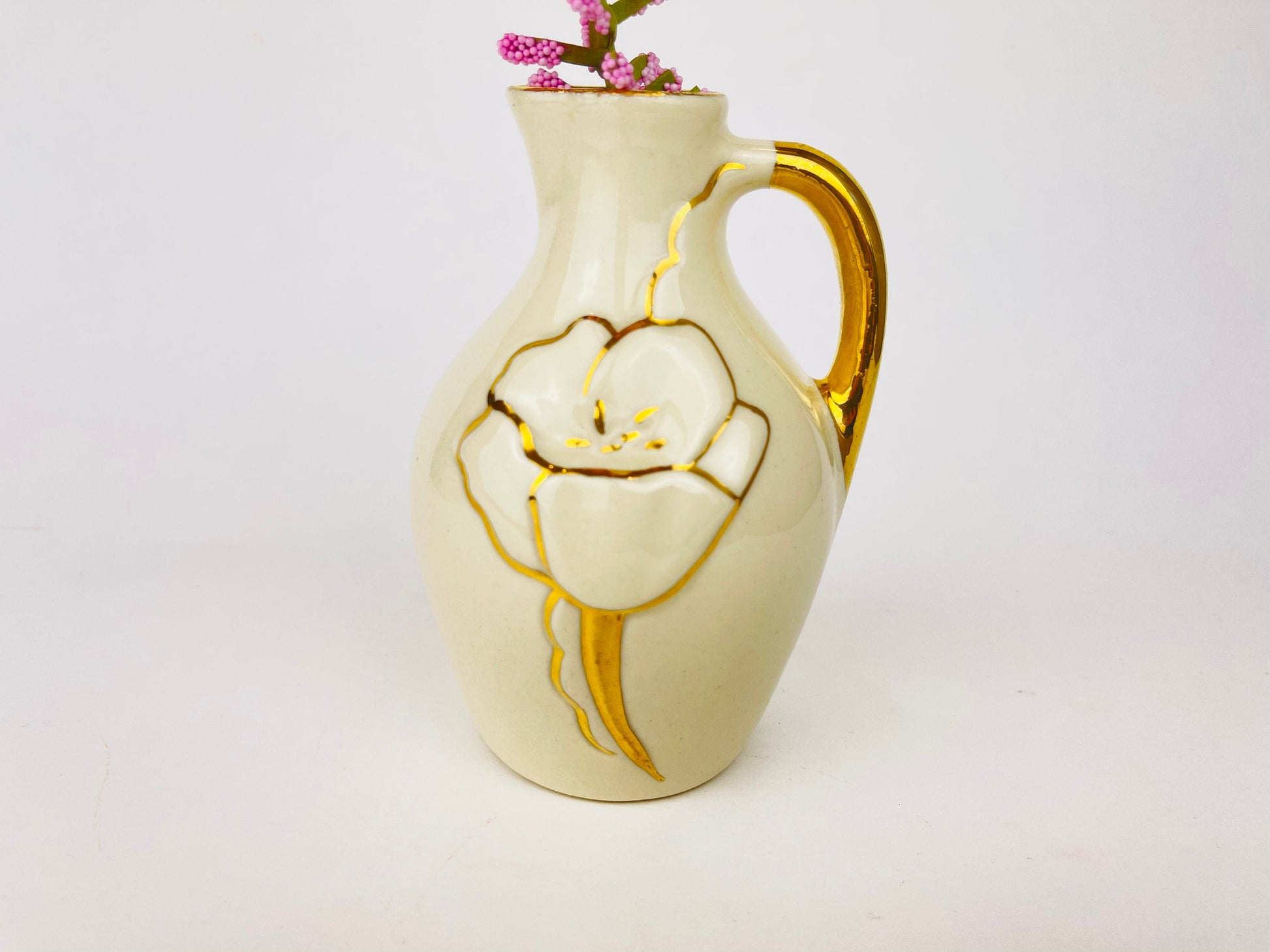 Product image for 'vintage beige gold floral ceramic vase jug' (view 092c67)