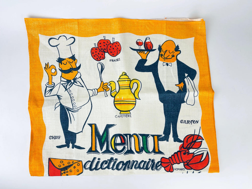 Product image for 'vintage menu dictionnaire linen tea towel statement towel en francais sold separately' (view b90d0b)