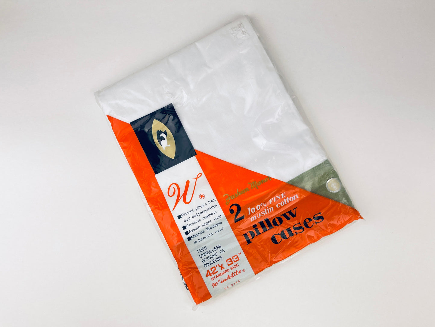 Product image for 'vintage muslin pillowcases nos 60s japanese cotton olive trim' (view d5af39)