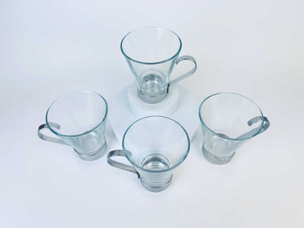 Product image for 'vintage bormioli rocco ypsilon glasses removable silver stainless steel handles set of four 4' (view 2193c0)