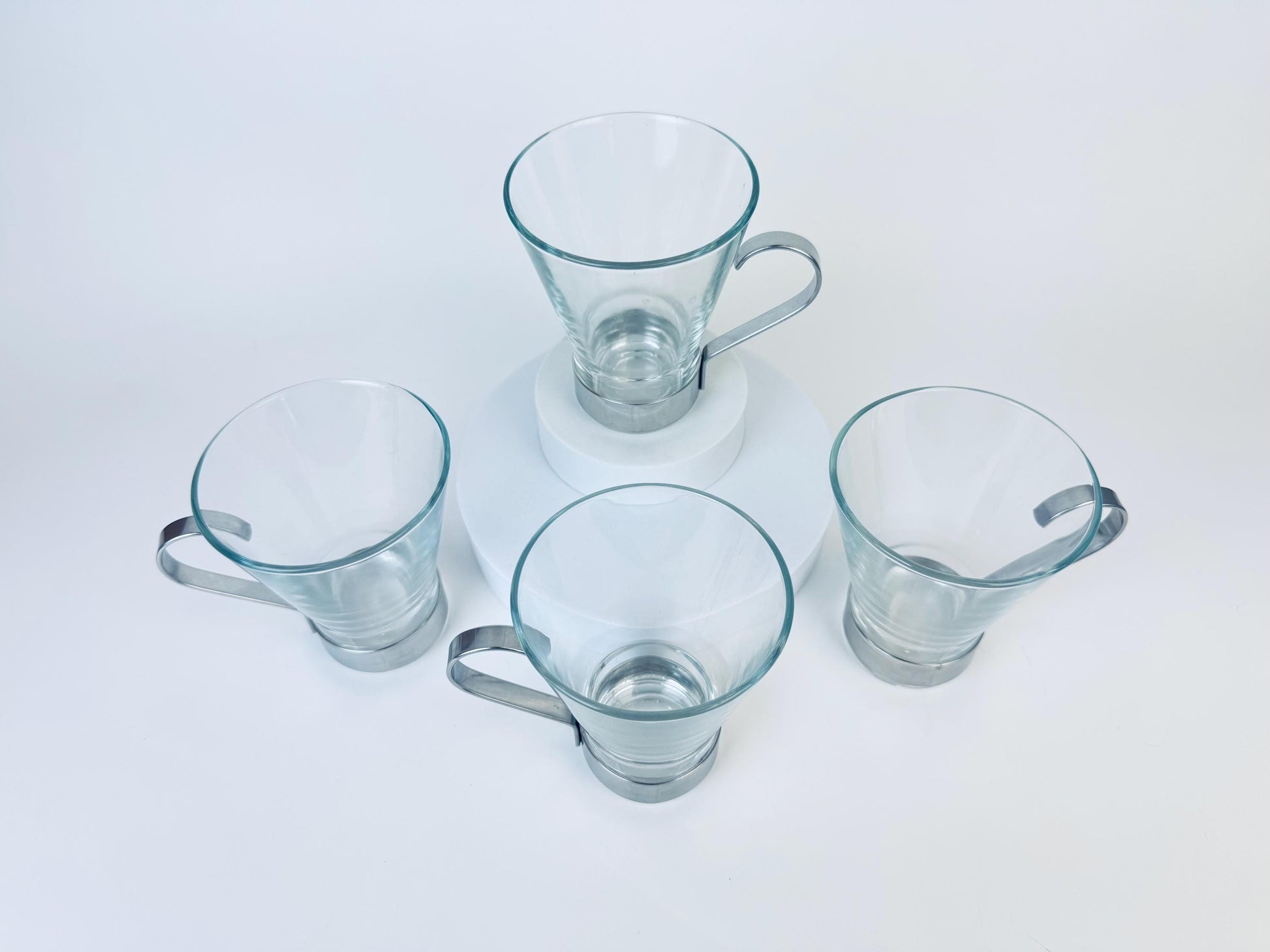 Product image for 'vintage bormioli rocco ypsilon glasses removable silver stainless steel handles set of four 4' (view 2193c0)
