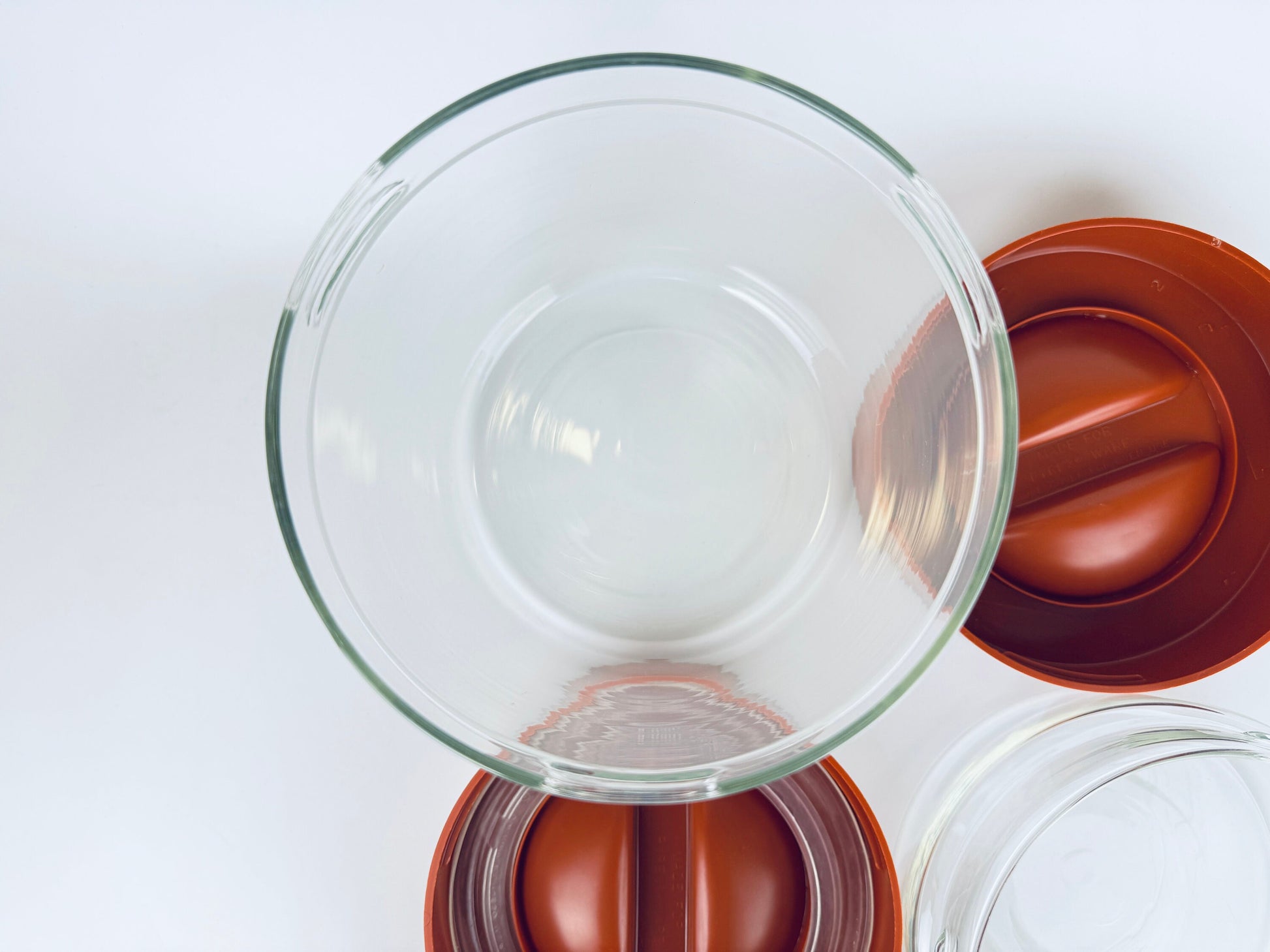 Product image for 'vintage pyrex burnt orange plastic lid glass jar containers made in usa sold separately' (view 6f95f6)