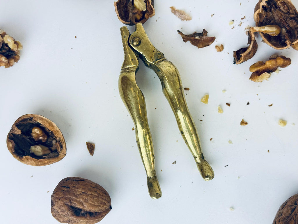 Product image for 'mid century brass leg nutcracker 1960s vintage brass kitchen gadget sculptural hand held nut cracker' (view 8b0157)