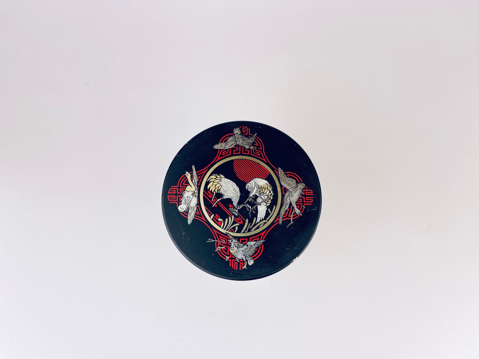 Product image for 'vintage japanese chinoiserie tea tin canister geishas cranes cherry blossom tree pattern' (view 576f74)
