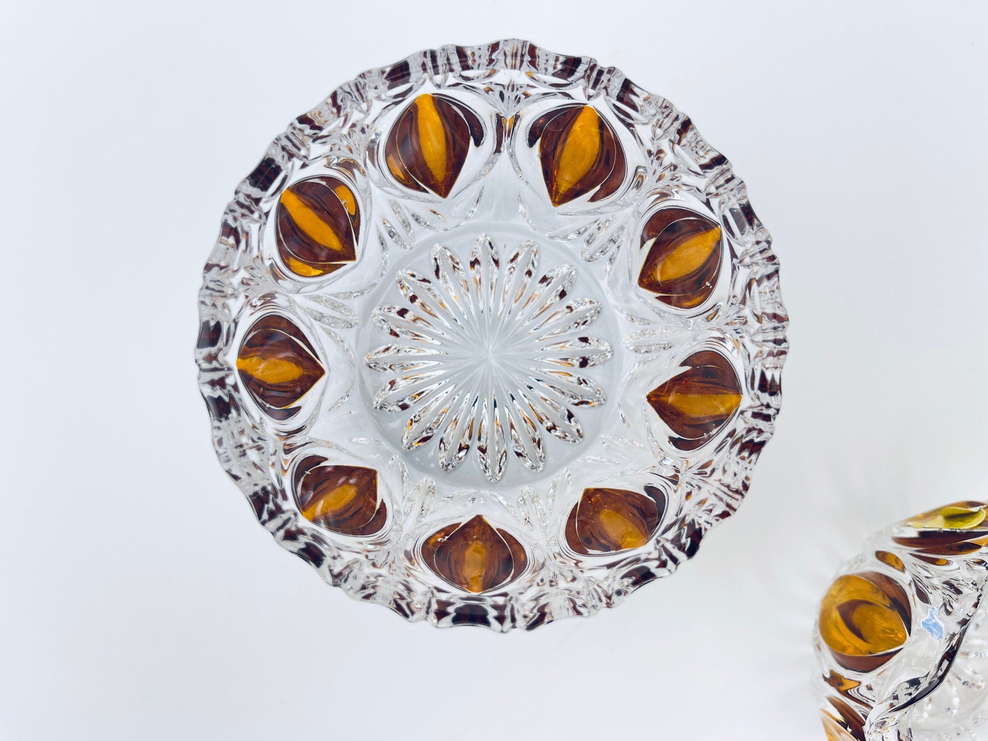 Product image for 'vintage cut crystal glass amber cream sugar bowl oval pattern made in western germany new old stock' (view ae5622)