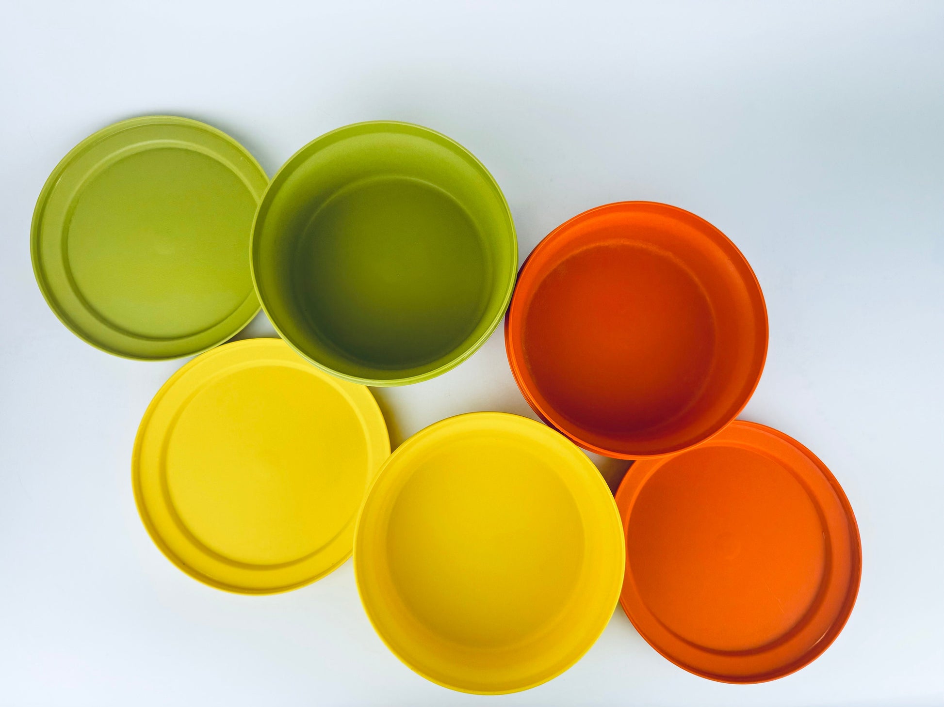 Product image for 'vintage plastic tupperware container set harvest orange yellow avocado green made in canada sold separately' (view b86481)