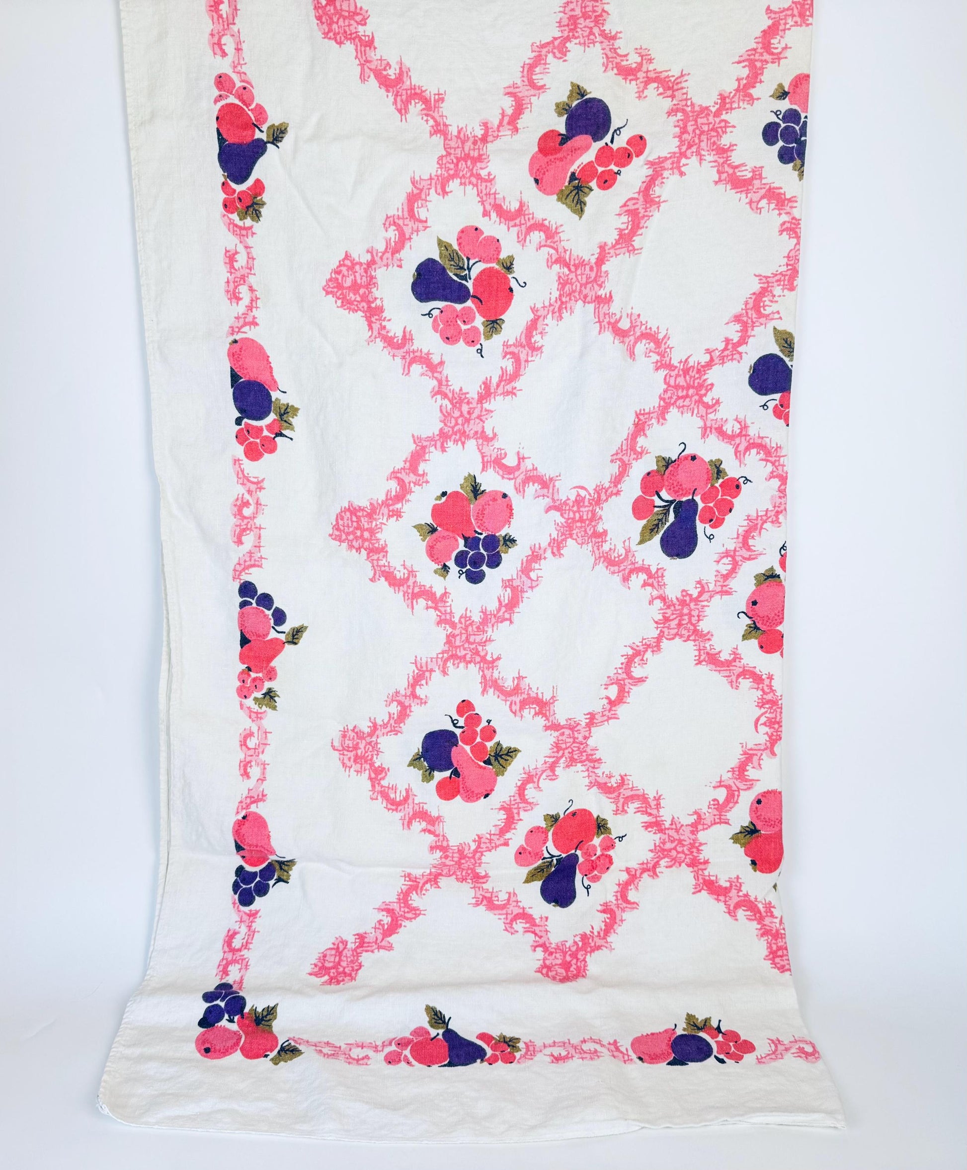 Product image for 'vintage pink purple fruit beige linen square tablecloth 46 x 46' (view 1d128c)