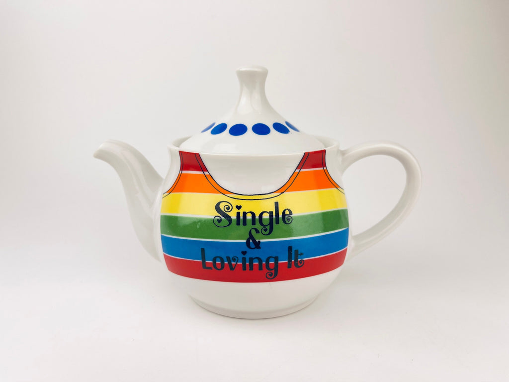 Product image for 'vintage single loving it rainbow stripe teapot with polka dot lid made in japan' (view 552db7)