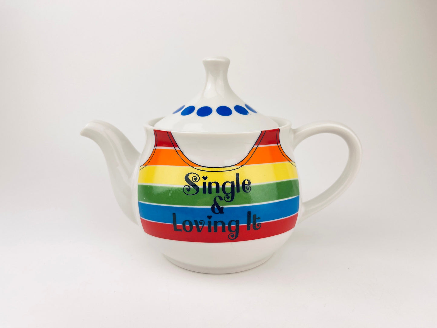 Product image for 'vintage single loving it rainbow stripe teapot with polka dot lid made in japan' (view 552db7)