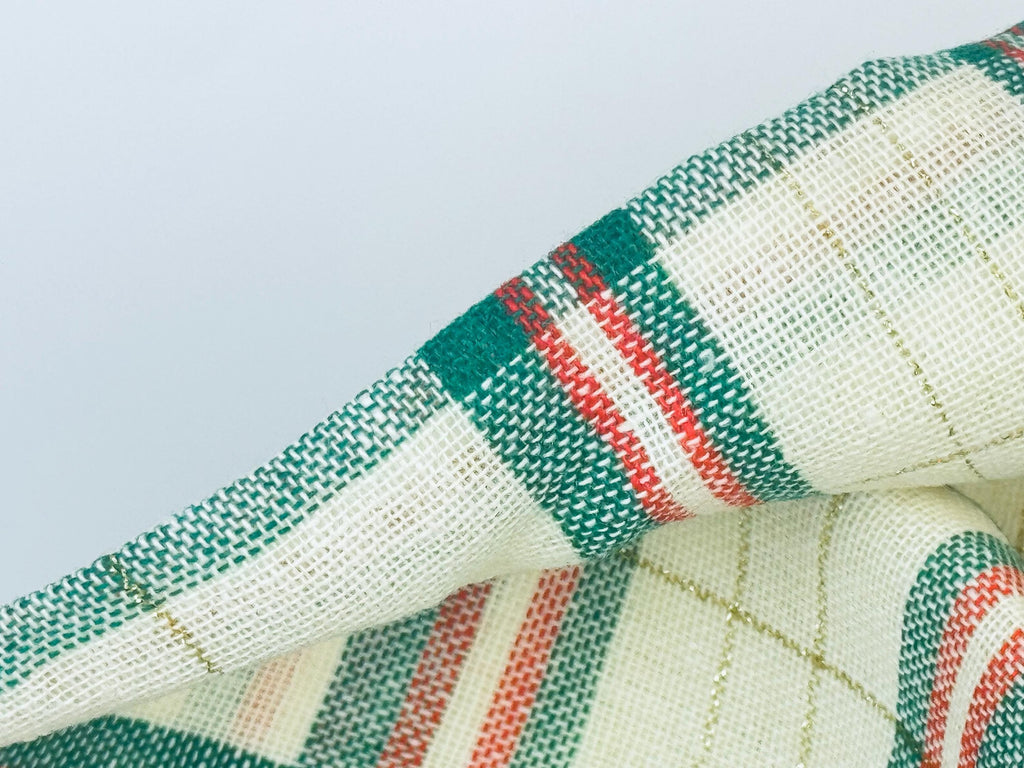 Product image for 'vintage square christmas plaid table cloth gold metallic stripe new old stock nos' (view 1dec90)