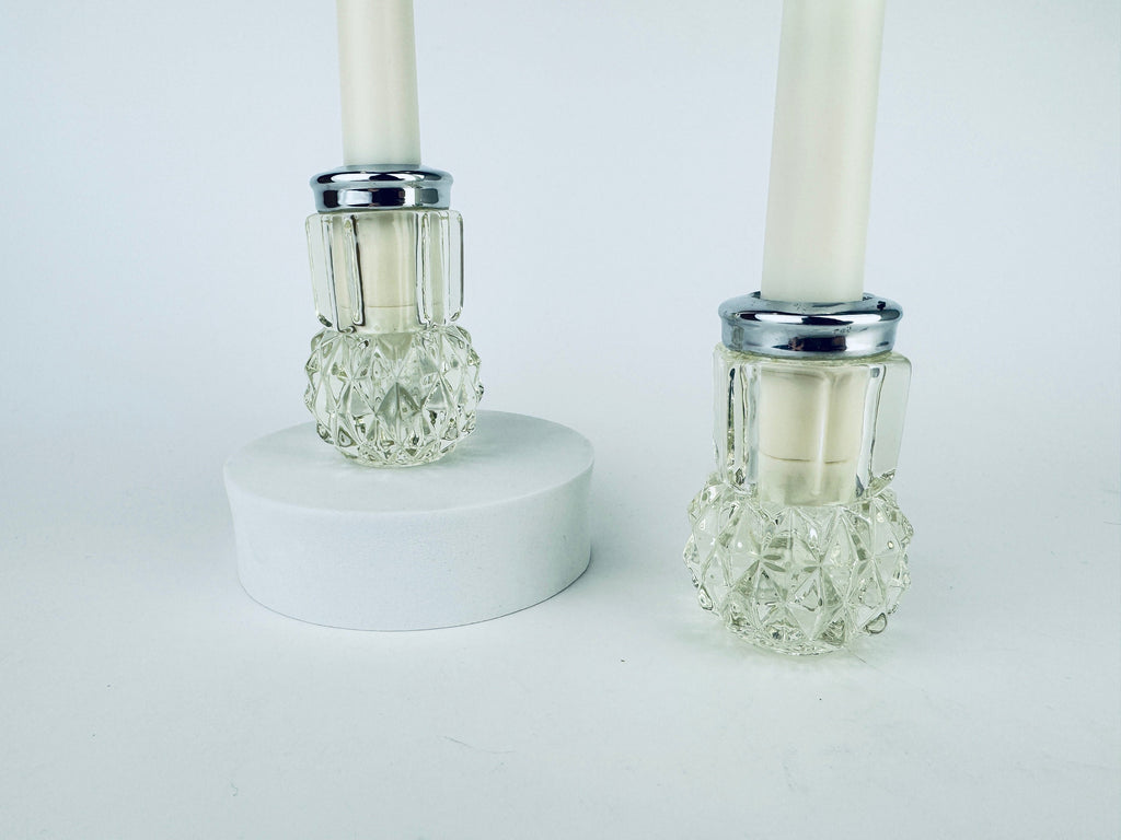 Product image for 'vintage diamond cut crystal candlestick holders with silver rims set of 2' (view 6a94c9)