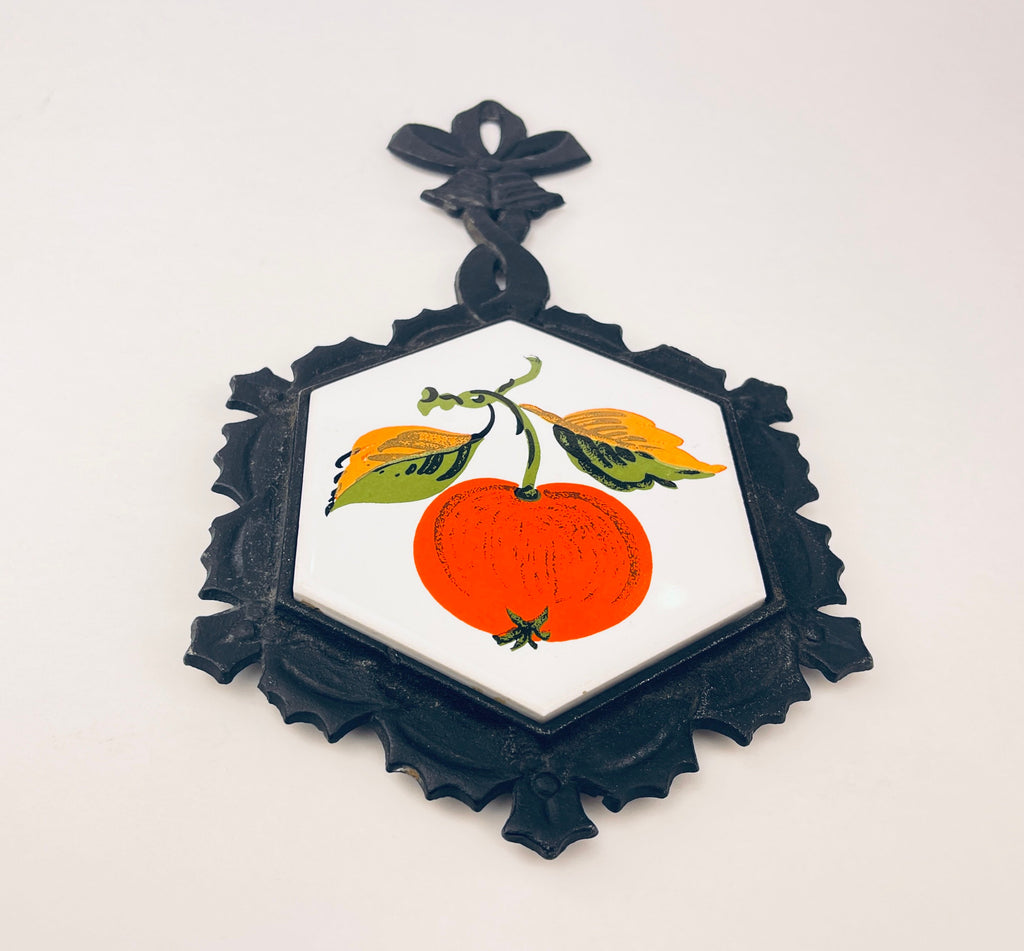 Product image for 'vintage cast iron ceramic apple design trivet hot pot plate holder made in japan by lego wedding bells gift' (view a73def)
