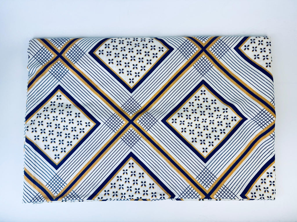Product image for 'vintage blue yellow white striped fabric material 50 x 78' (view 8e1c79)