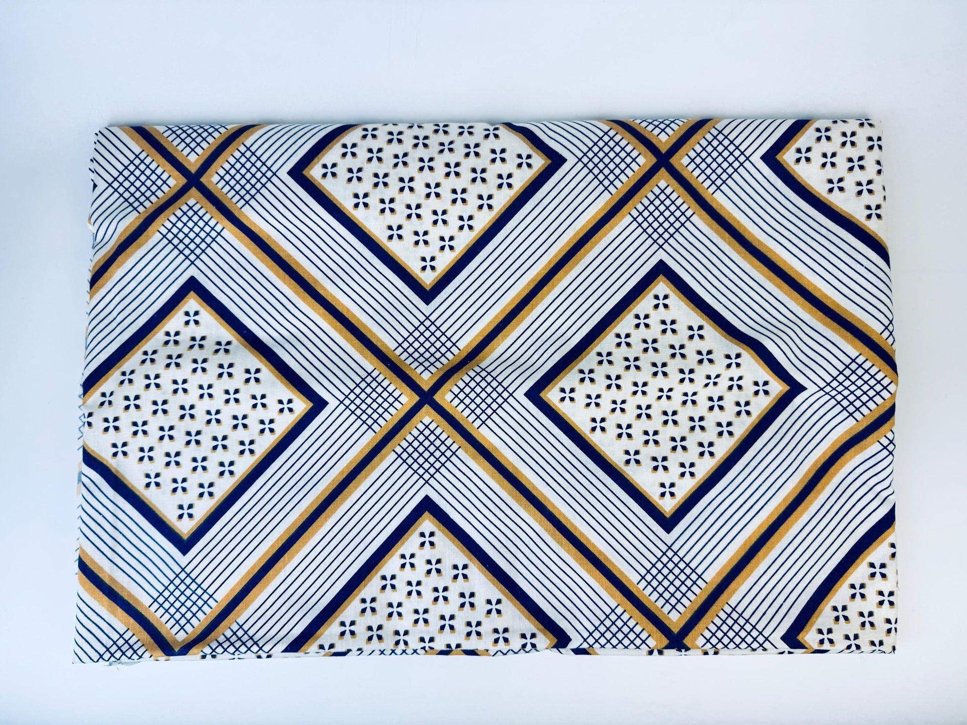 Product image for 'vintage blue yellow white striped fabric material 50 x 78' (view 8e1c79)