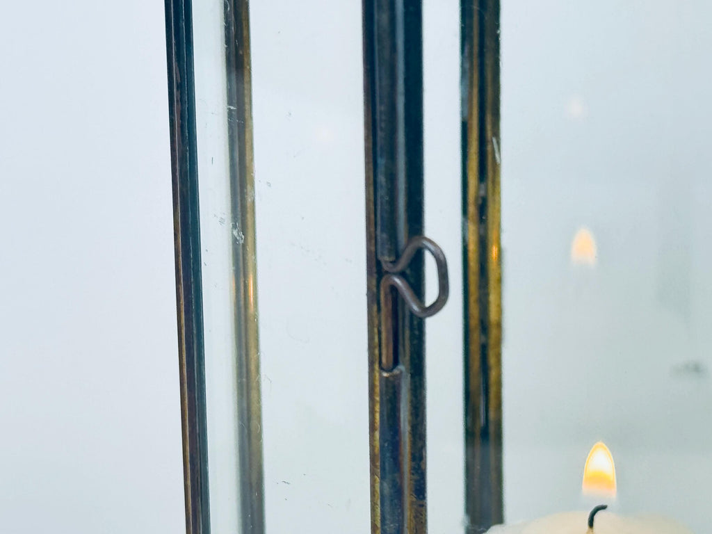 Product image for 'vintage brass glass double door display curio candleholder attractive aged brass patina' (view a5c8cb)