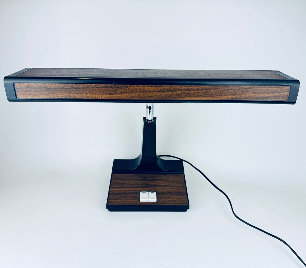 Product image for 'vintage task study table lamp flexible silver metal gooseneck faux wood design base' (view 0612b2)