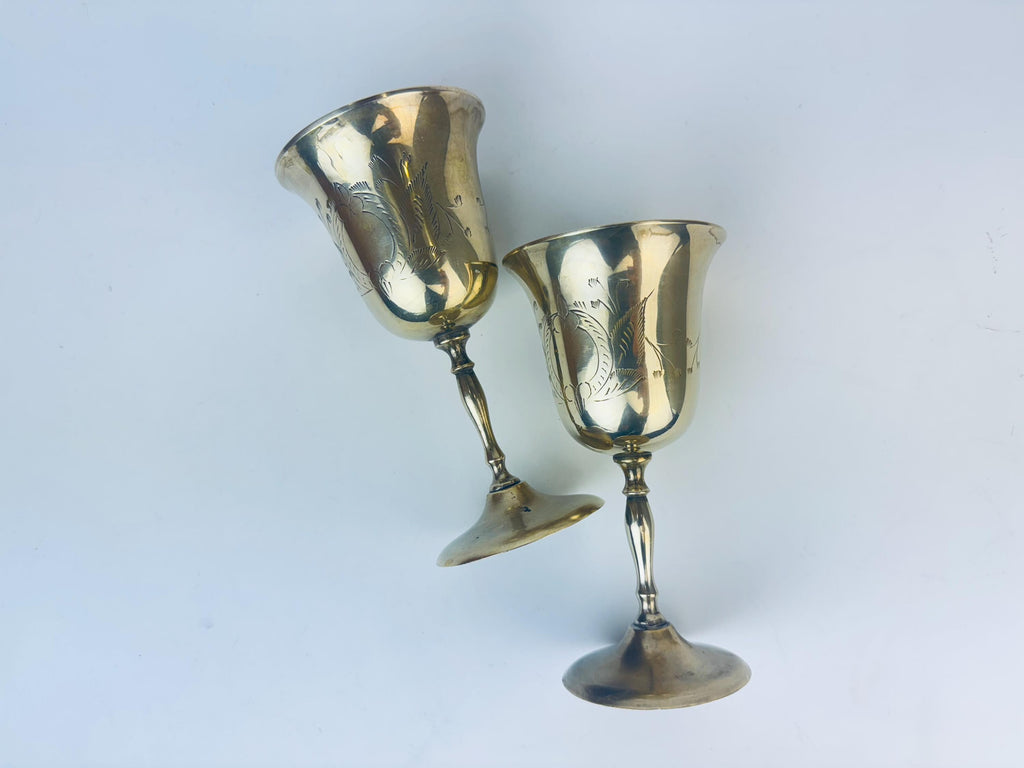 Product image for 'vintage etched brass goblets set of two 2' (view 419e3c)
