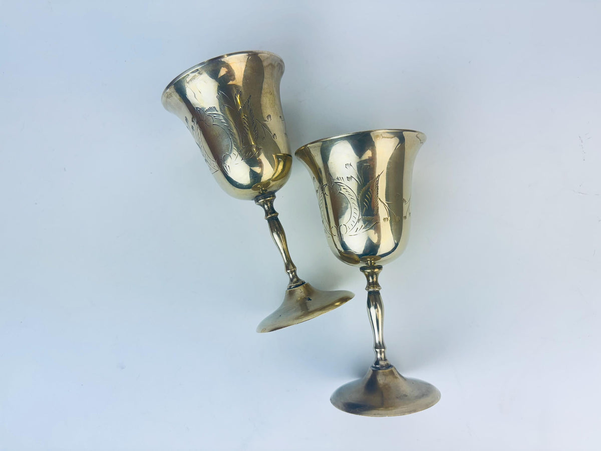Product image for 'vintage etched brass goblets set of two 2' (view 419e3c)
