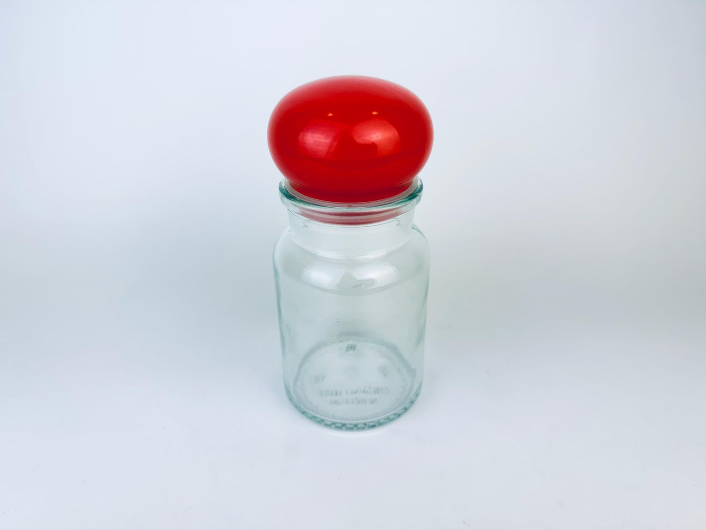 Product image for 'vintage bright red glass lid apothecary airtight glass jar made in belgium' (view d83ceb)