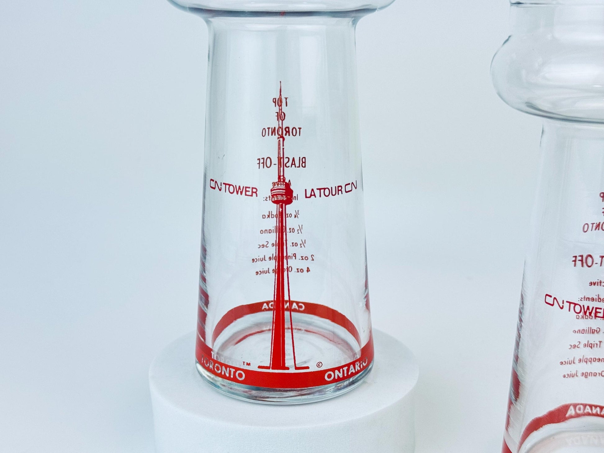 Product image for 'vintage cn tower toronto ontario canada souvenir glassware top of toronto blast off recipe barware dominion glassware made in canada' (view a47652)
