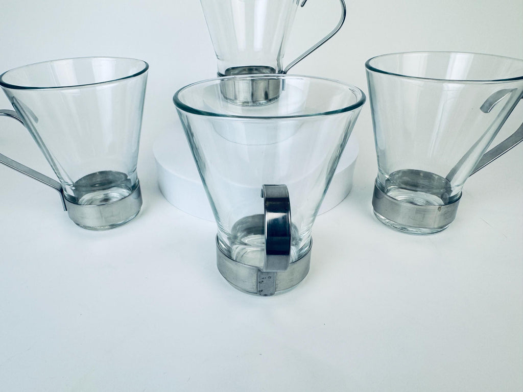 Product image for 'vintage bormioli rocco ypsilon glasses removable silver stainless steel handles set of four 4' (view 50c25f)