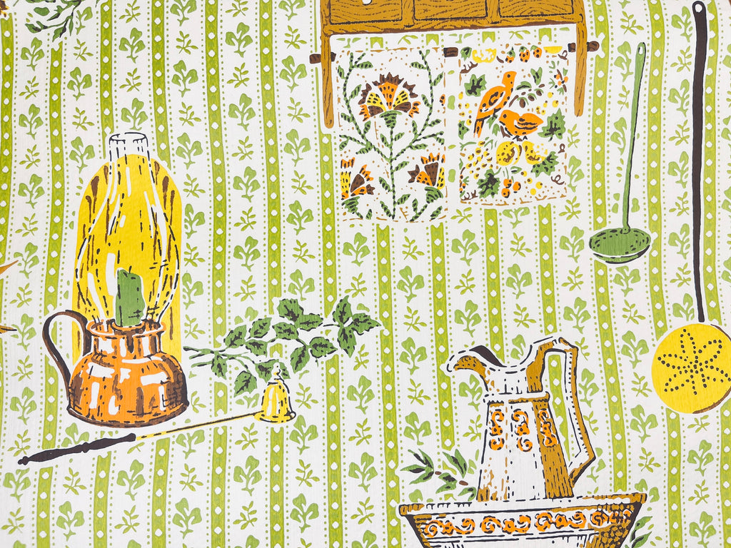 Product image for 'vintage beige green kitchy kitchen wallpaper lightly textured vintage craft project paper upcycle material' (view 5bd979)
